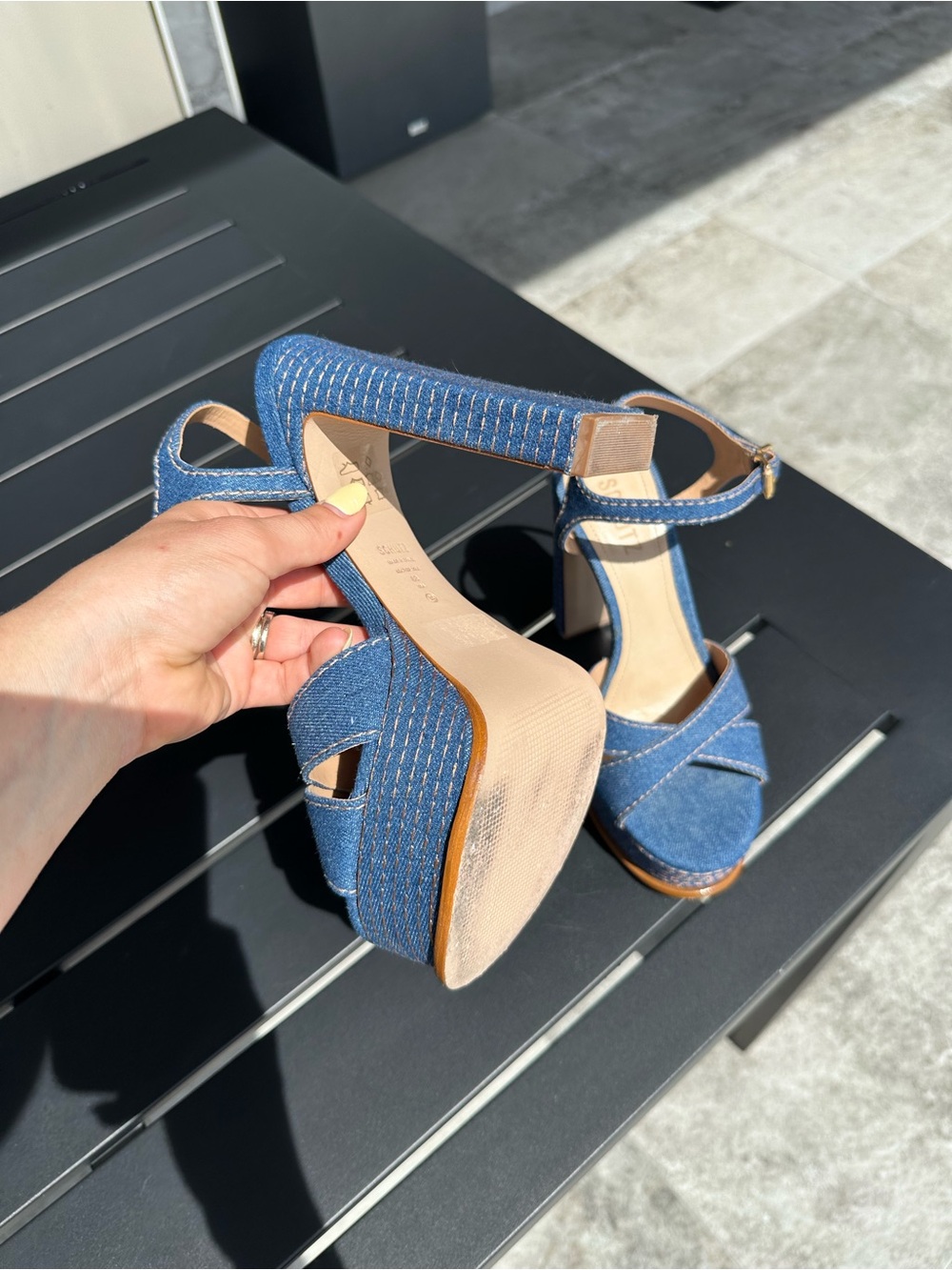 SCHUTZ Blue Denim Platform Sandals with Ankle Buckle - Picture 5 of 7